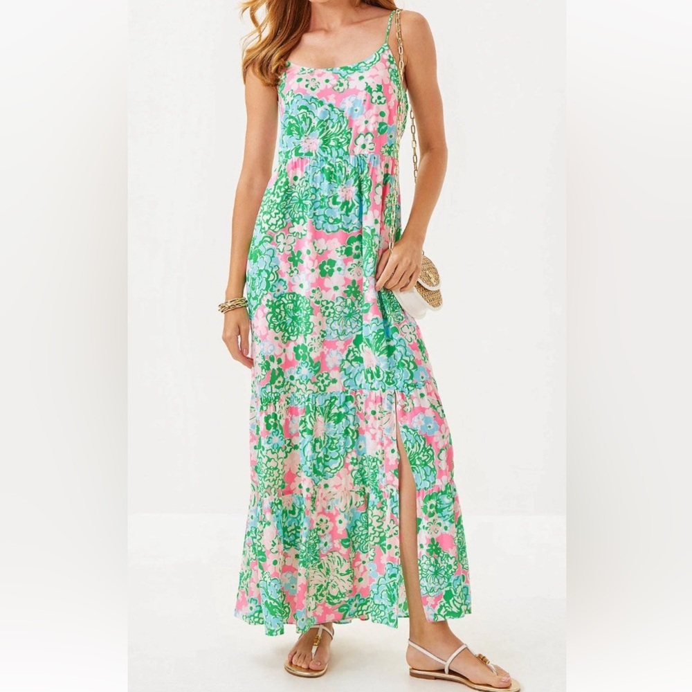 NWT Lilly Pulitzer Sz XL Teresa Maxi Dress Multi Plumes In Bloom